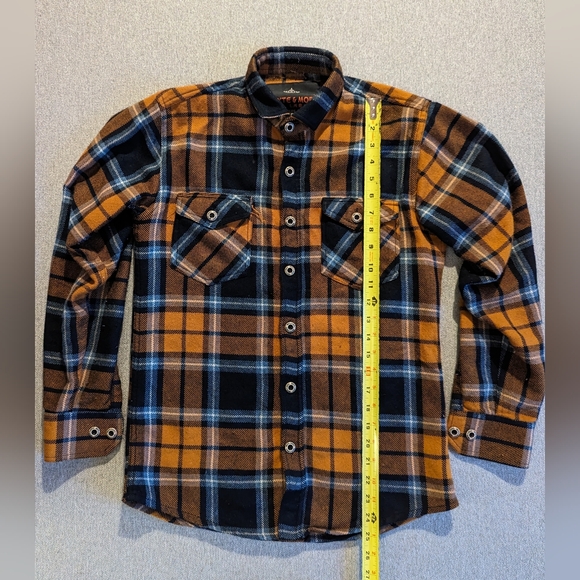 Whyte & More flannel orange button up long sleeve men's med - Picture 6 of 8